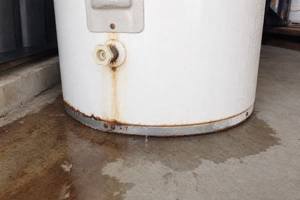 Close-up of water heater leak